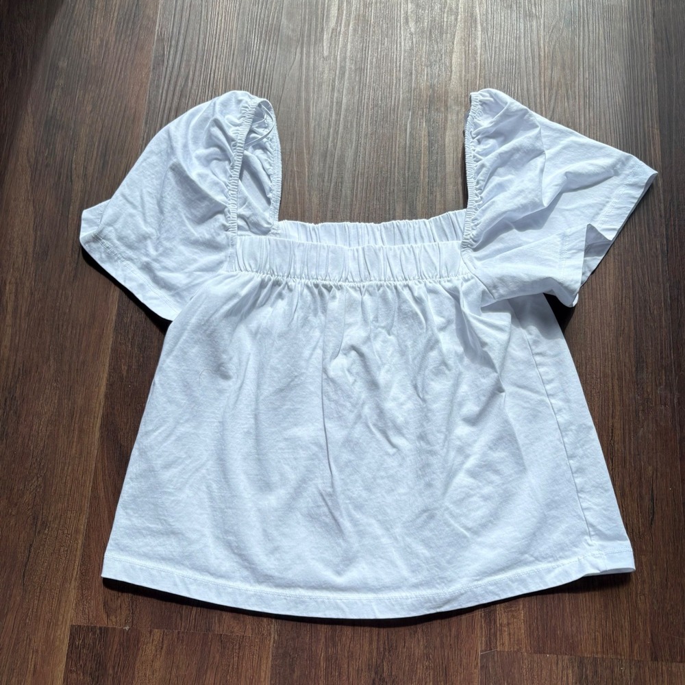 Cottagecore White Square Neck Ruched Flutter Sleeve Crop Top Size S Milkmaid